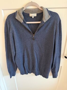Neiman Marcus Nanocashmere Sweater Mens M Blue Quarter Zip Ribbed Collar Luxury
